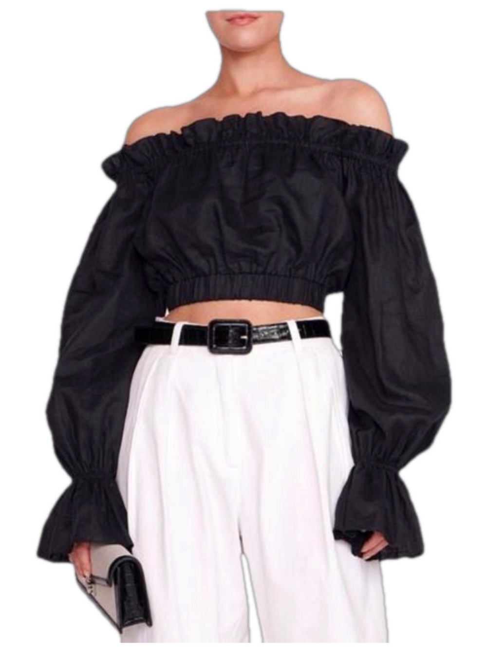 STAUD Tristan linen-flax crop top in Black size M